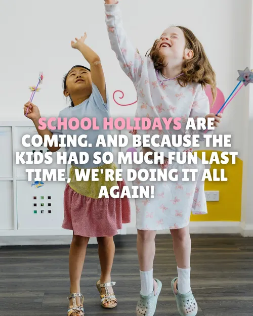 School holidays are almost here and because the kids had SO much fun last time, we’re doing it all again! 

Get ready for messy experiments, creative projects, new friendships and plenty of memories they’ll be talking about long after the holidays are over.

Whether they’re trying something new or just looking for a whole lot of fun, our School Holiday Program is back and we can’t wait to welcome everyone in again. 

Spots are limited and some sessions fill quickly, so don’t leave it too late. We can’t wait to do it all again with you! 

Comment “HOLIDAY PROGRAM” below and we’ll send you more information