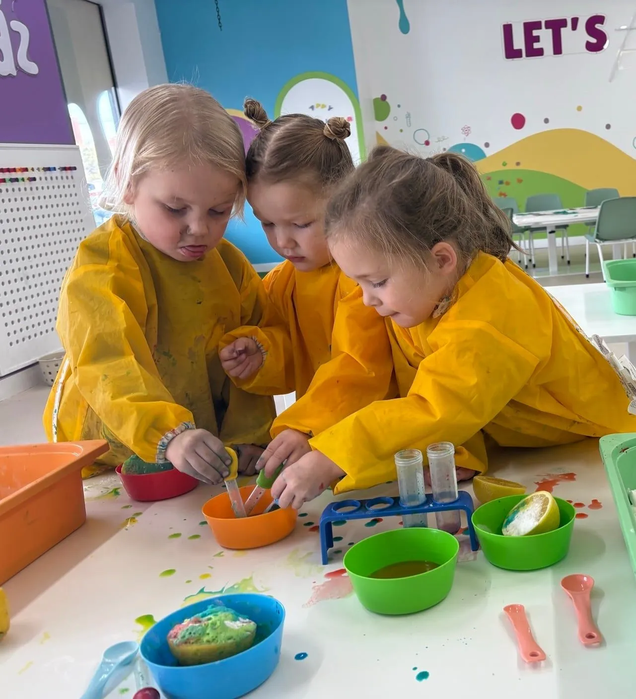 Children exploring a science activity together