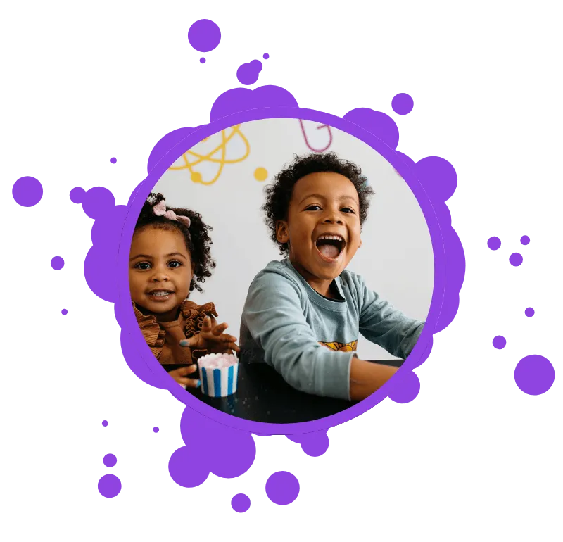 Three images, two of creations and one of a smiling child