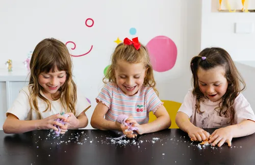 Kids holding slime