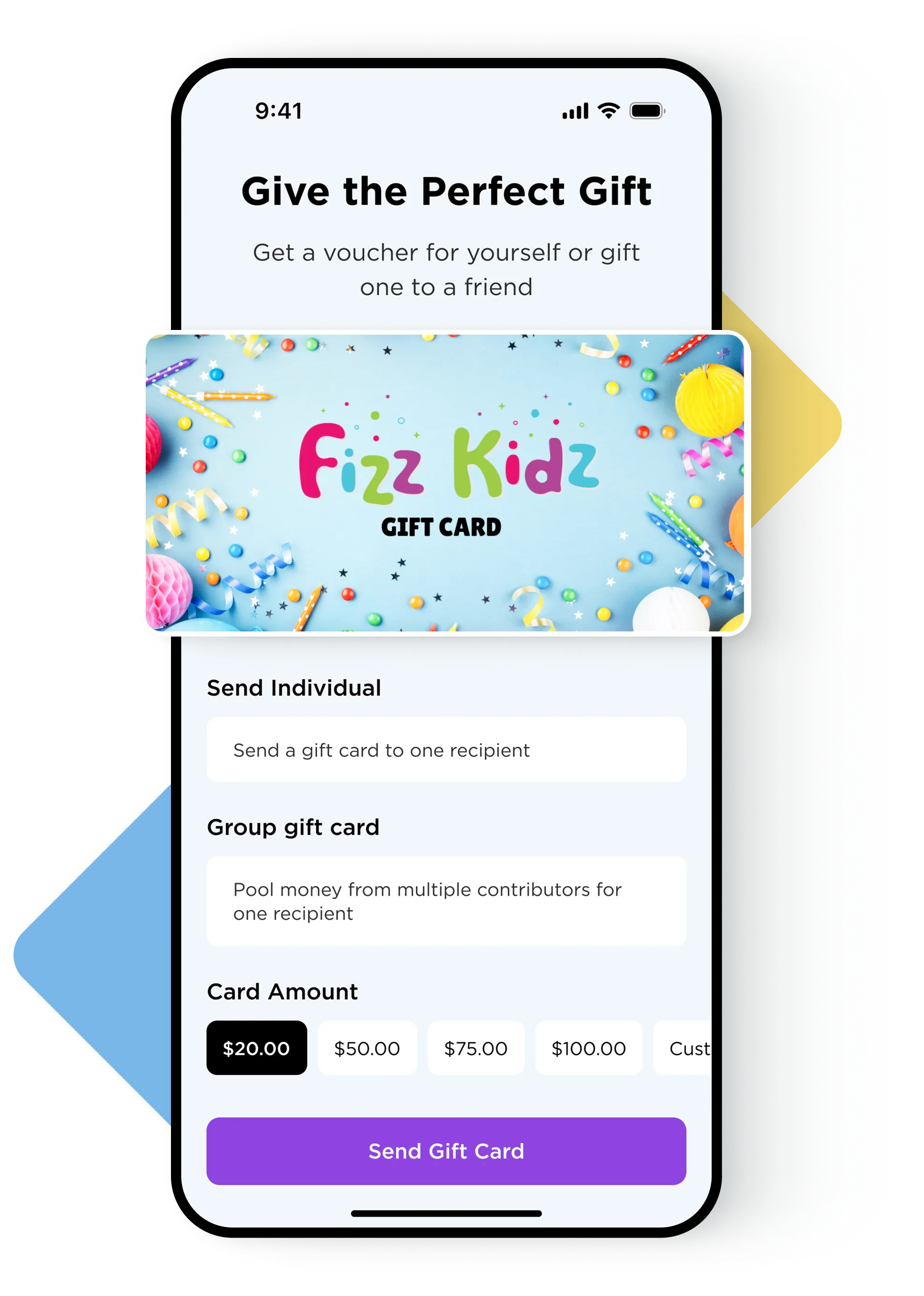 Fizz Kidz gift card phone preview
