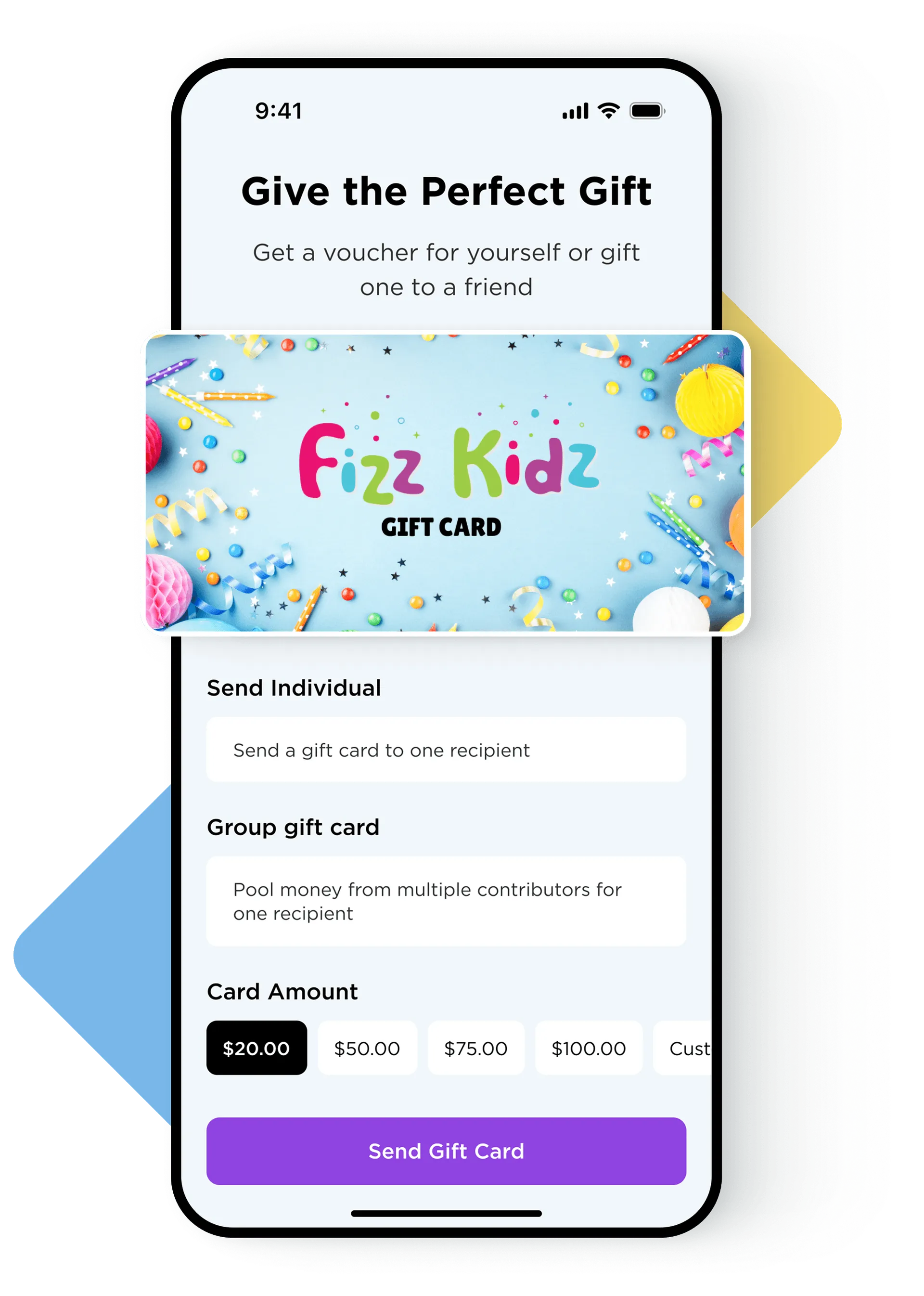 Fizz Kidz gift card phone preview